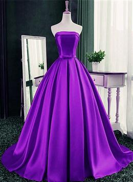 Picture of Purple Ball Gown Satin Long Lace-up Sweet 16 Dresses, Purple Formal Dresses